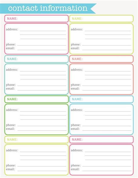 Printable Cute Contact List Template