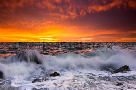 Sunset On The Rocky Shore Of Tropical Stock Image Colourbox