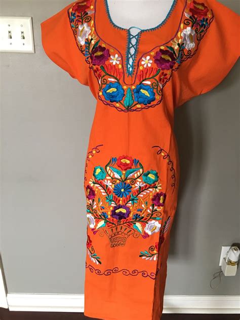 Womens Manta Dress Mexican Women Dress Embroidered Dress