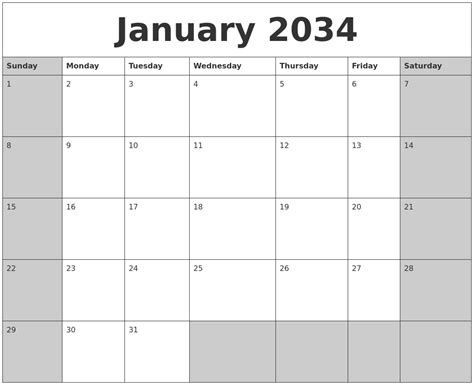 January 2034 Calanders
