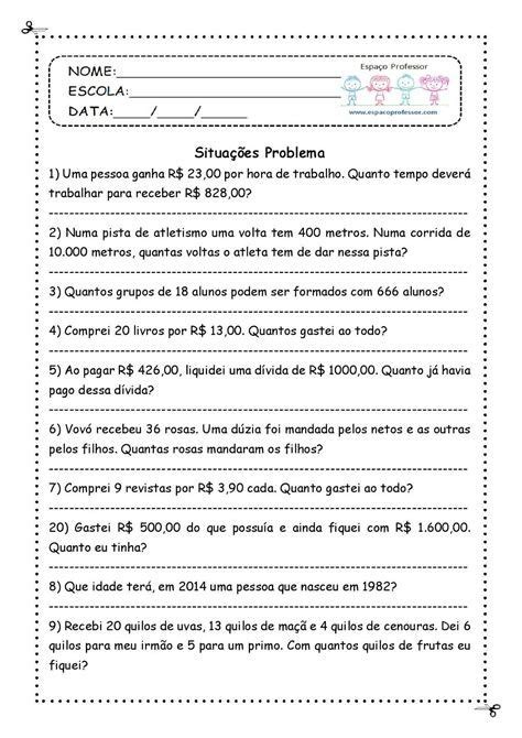 Situações Problema Envolvendo As Quatro Operações Situações Problemas