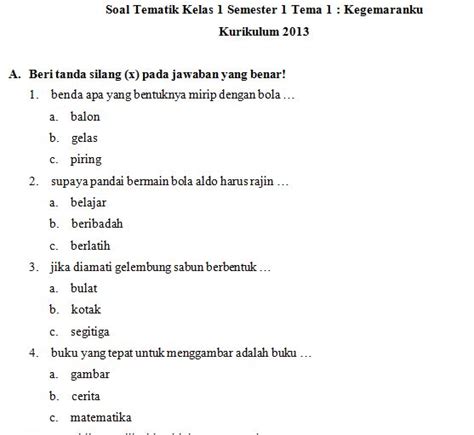 Download Kumpulan Soal SD Kelas 1 Tema 2 Kegemaranku ...