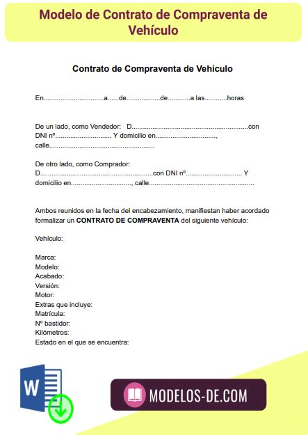 Contrato De Compra Venta De Vehiculo Word Ouiluv