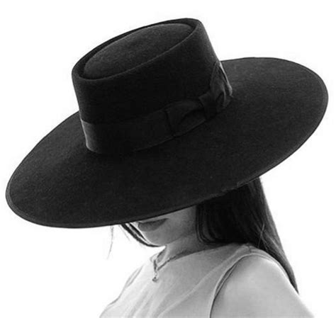 Black Wool Pork Pie Felt Fedora Porkpie Exra Large Wide Brim Floppy Hat 12cm In Fedoras From