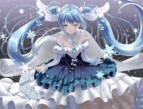 Wallpaper Hatsune Miku Long Hair Twintails Dress Blush Aqua Eyes Blue Hair Vocaloid