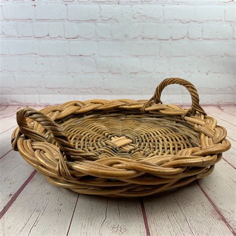 Vintage Large Round Wicker Basket With Handles Great For Use Etsy