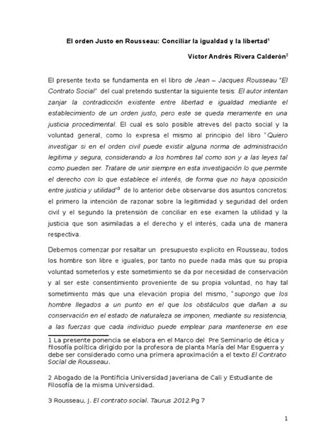 De una obra sobre instituciones políticas en la que el autor. Ponencia Sobre El Contrato Social | Contrato social | Jean-Jacques Rousseau