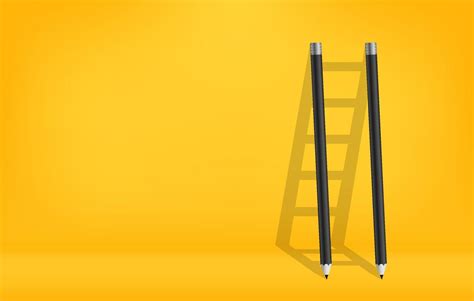 Pencils With Shadow Of Ladder Background Stair Of Challenge To Achieve