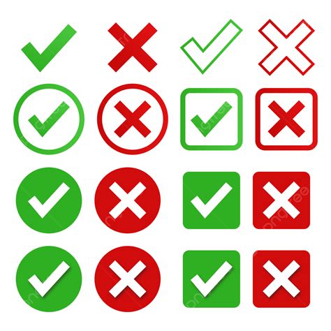 Set Of Cross And Check Mark Icon Symbol In Red Green Colors Cross Mark