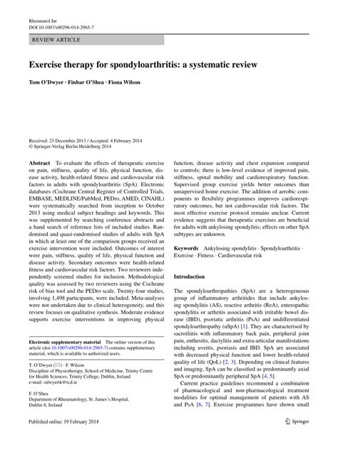 Pdf Exercise Therapy For Spondyloarthritis A Systematic Review