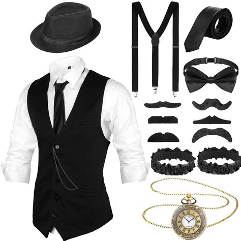 Buy Blulu 1920s Mens Costume 20s Halloween Cosplay Accessories Outfit