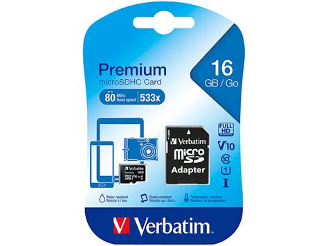 Verbatim Micro Sd Premium Microsdhc Speicherkarte 16 Gb 80 Mbs