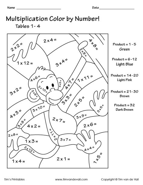 Color By Number Printables Multiplication