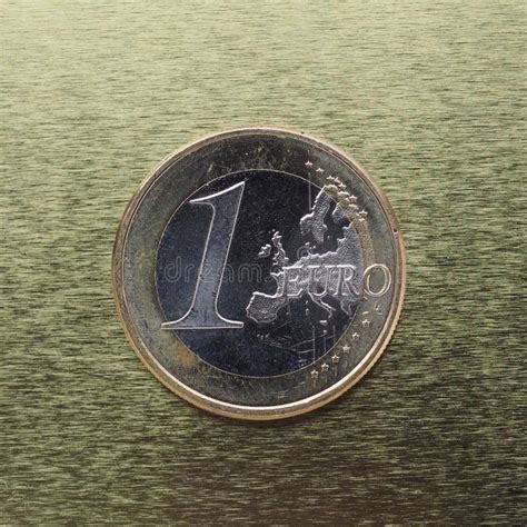 1 Euro Coin European Union Over Gold Background Stock Photo Image Of