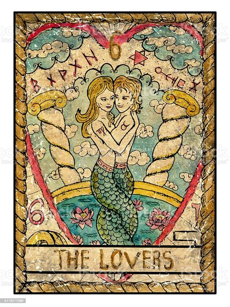 The tarot card deck consists of 78 cards, each with its own divination meaning: The Old Tarot Card The Lovers Stock Illustration ...
