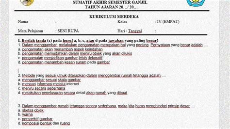 Soal Sumatif Akhir Semester Kelas Mapel Seni Rupa