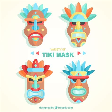 Coleção Plana De Máscaras Tiki Vetor Grátis