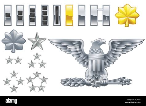 Set Of Military American Army Officer Ranks Insignia Icons Stock Photo