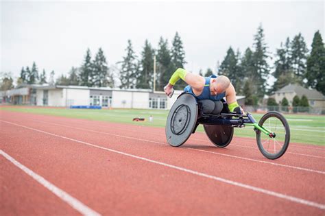Adaptive Athlete Training On His Racing Wheelchair Stock Photo