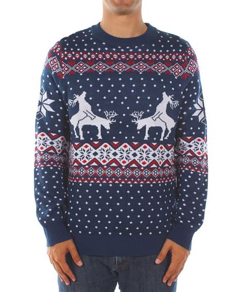 Mens Ugly Christmas Sweater Reindeer Climax Tacky Christmas Sweater