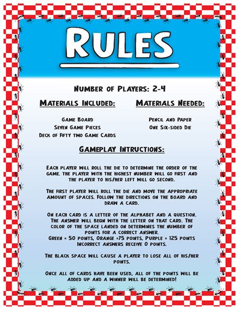 Board Game Instructions Template