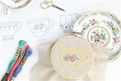 Teacup Trio Hand Embroidery Pattern