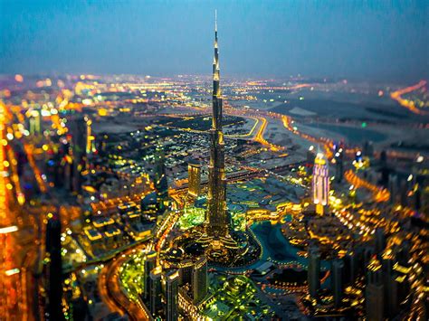 Burj Khalifa Dubai Cityscape City Lights Tilt Shift Motion Blur