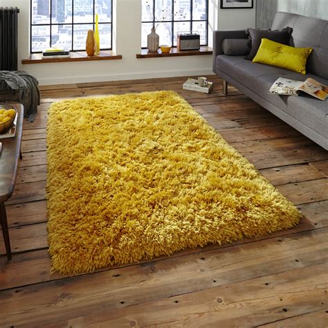 Polar Pl95 Shaggy Rugs In Yellow Free Uk Delivery The Rug Seller