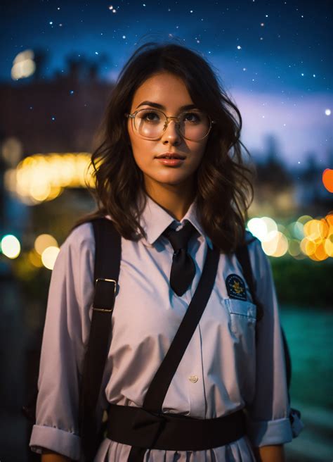 lexica a cute 28 year old hot brunette girl wearing a hot schoolgirl uniform hot glasses