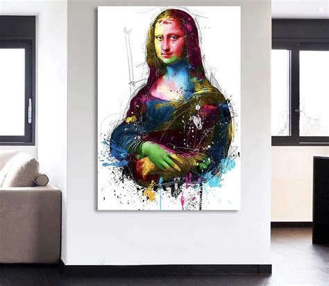 Framed Canvas Colorful Mona Lisa Smile Wall Art Painting Painting