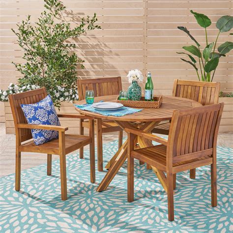 Outdoor Five Piece Acacia Dining Set Teak Finish Nh634503 Noble