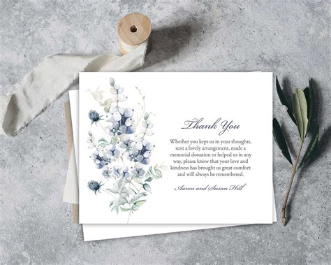 Sympathy Acknowledgement Funeral Cards Blue Floral Memorial Service