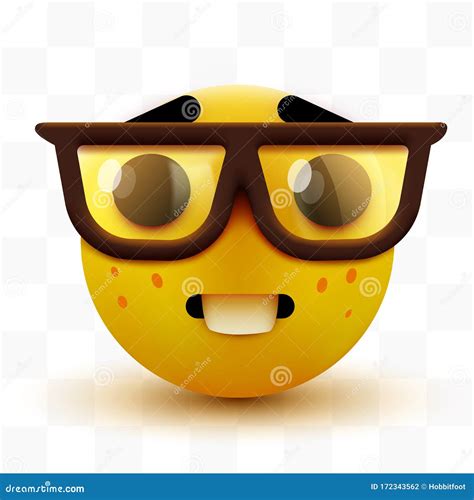 Nerd Face Emoji Clever Emoticon With Glasses Geek Or Student Cartoon