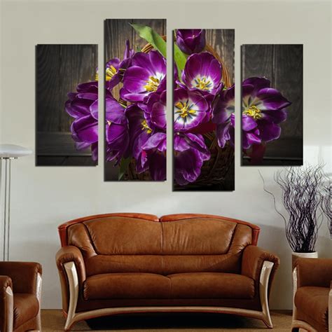 Check spelling or type a new query. 4 piece large canvas art modern purple flower picture ...