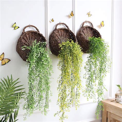 Decoracion con plantas artificiales en la pared. 85 CM, flores colgantes artificiales, plantas, vid de ...