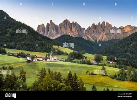 Sunrise Scene Of Landscape With The Santa Maddalena Church And The