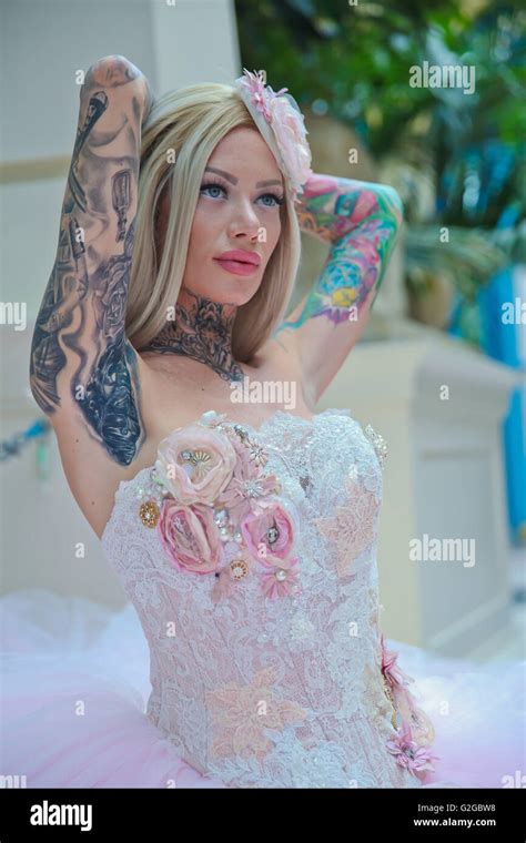 Becky Holt Showcasing Tattoos And Wedding Dress By Philippa Lusty At The Great British Tattoo