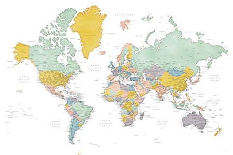 Canvas Print Detailed World Map In Mid Century Colors Patti Fine Art