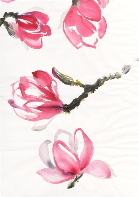 Flower cherry blossoms drawing stock illustration image. Magnolias - Groseil & Fruits | Peinture fleurs, Art floral, Dessin fleur