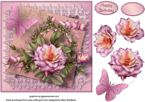Pink Roses Decoupage Card Front Cup6996261648 Craftsuprint