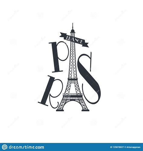 Paris Typography Icon Idea Concept With Eiffel Tower Stock Vector