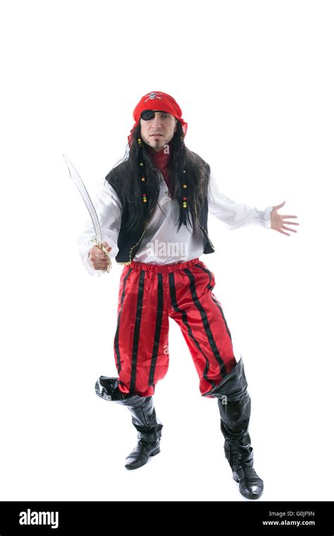 Adult Man Dressed As Pirate Isolated On White Stock Photo Alamy