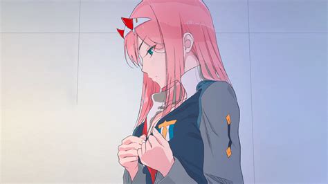Darling In The Franxx Pink Hair Zero Two Wearing School Uniform With