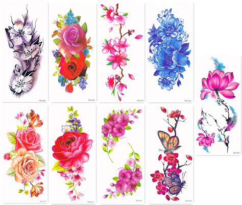 Dalin Sexy Temporary Tattoos 9 Sheets Rose Peony Flower Butterflly Lotus Cherry Blossoms