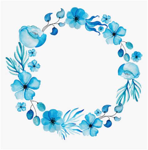 Ftestickers Flowers Frame Circle Watercolor Blue Blue Flower Frame