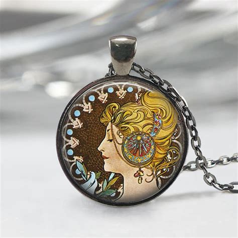 Alphonse Mucha Art Necklace Art Nouveau Jewelry Mucha Etsy