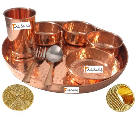 Prisha India Craft Handmade Indian Dinnerware Pure Copper Thali Set Dia