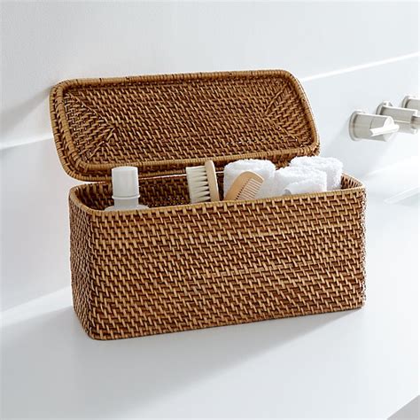 Handwoven rattan, removable liners, leather handles and sturdy hinges. Sedona Honey Lidded Rectangular Tote + Reviews | Crate and ...