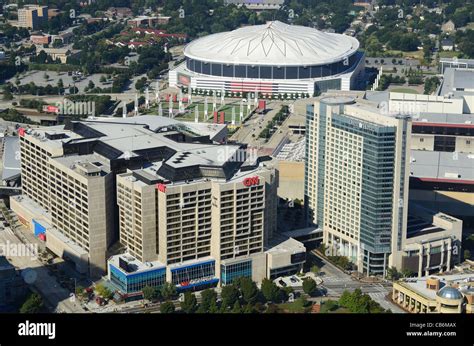 Aerial View Of Landmark Atlanta Georgia Buildings Including Omni Hotel