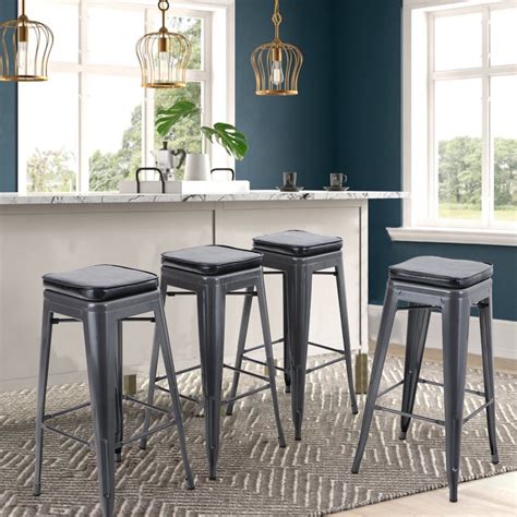 Mf Studio 30 Metal Counter Stools Backless Bar Stool Stackable Dining